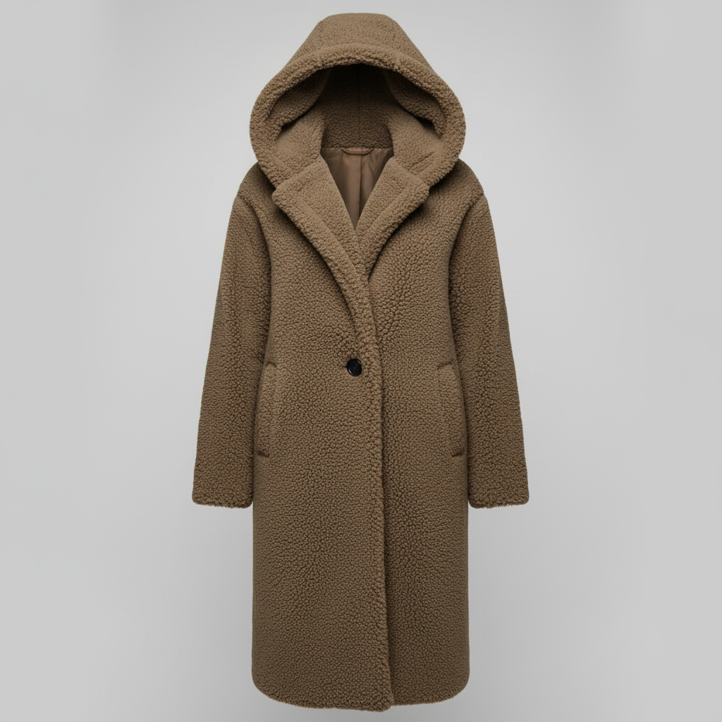 Modischer Teddy Mantel Damen Komfort Langer Mantel Kapuze | Heidi-Mode
