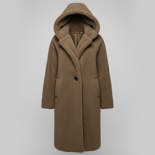 Modischer Teddy Mantel Damen Komfort Langer Mantel Kapuze | Heidi-Mode