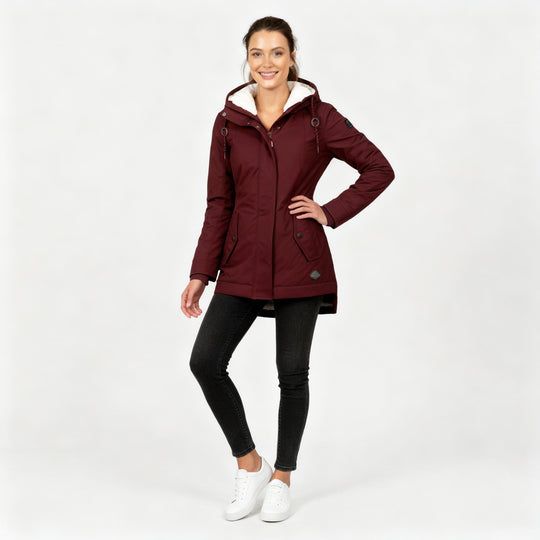 Wärmend Figurbetont Mittellang Kapuzen Wintermantel Damen | Heidi-Mode