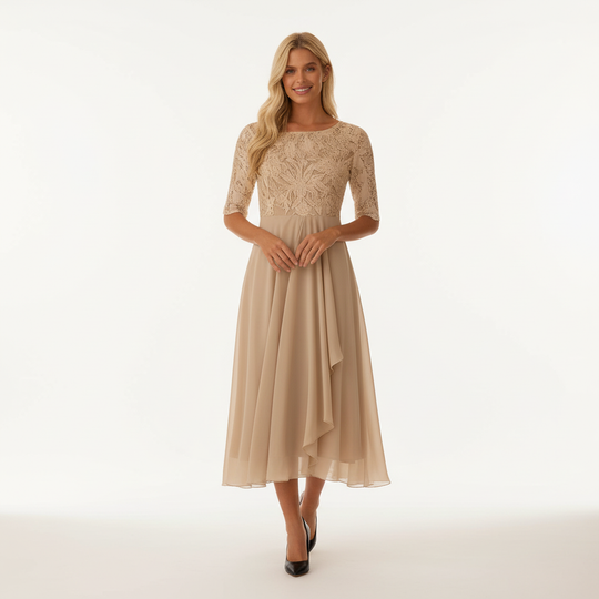 Feminin Fallendes Chiffon Midi Kleid