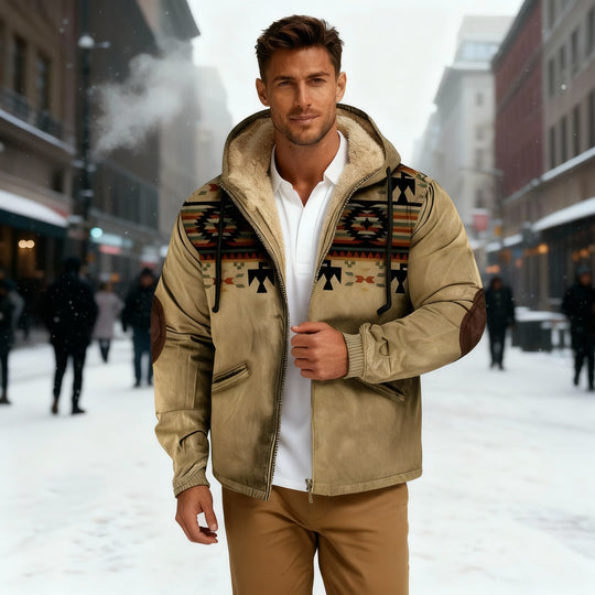 Jacke mit Kapuze und einheimischem Druck