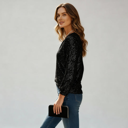Elegantes V-Ausschnitt Glitzertop