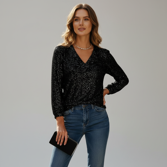 Elegantes V-Ausschnitt Glitzertop