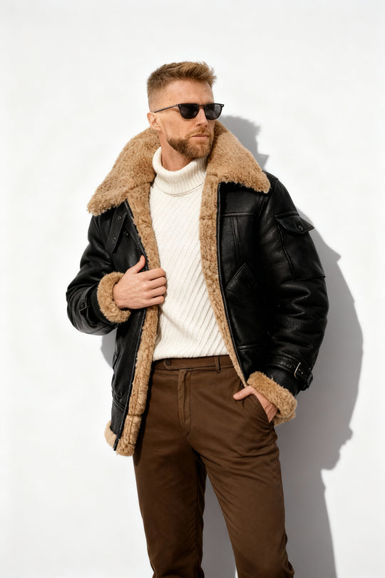 Kuschelige Camel Gefütterte Herren Fliegerjacke