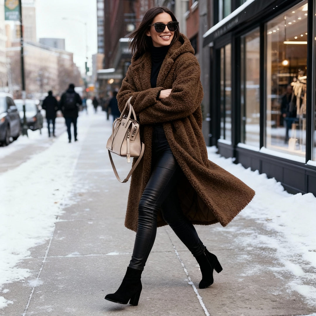 Kuschelweicher Kapuzen Teddy Mantel Damen