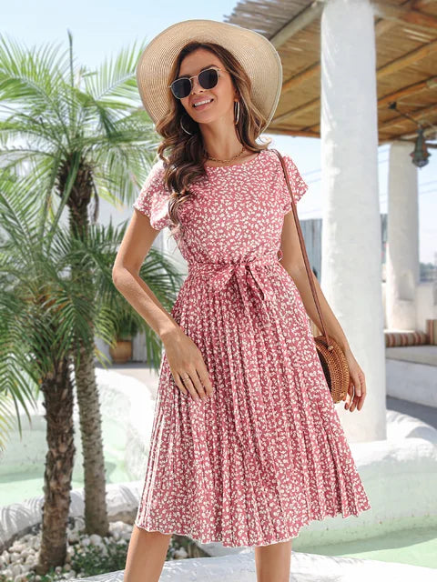 Couture Fashion Floral Pleated A Line Dress