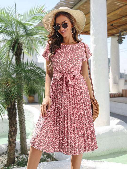 Couture Fashion Floral Pleated A Line Dress