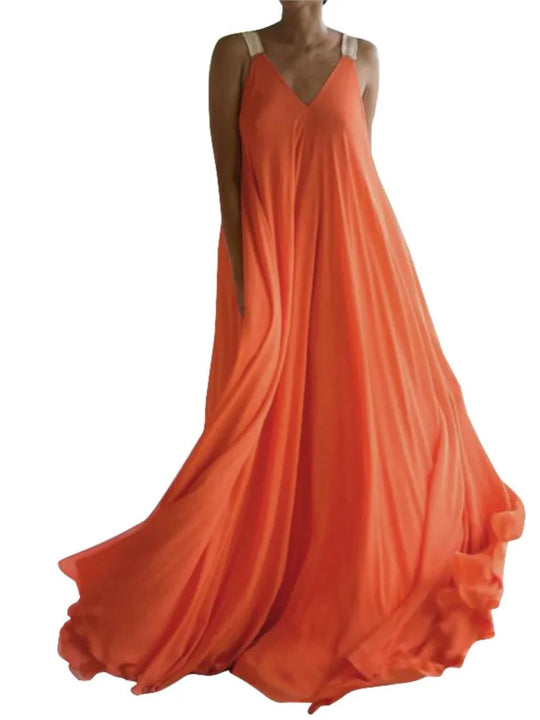 Chloë - Damen Maxikleid im Boho-Stil mit V-Ausschnitt, ärmellos, Sommer, einfarbig, lockere Passform