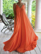 Chloë - Damen Maxikleid im Boho-Stil mit V-Ausschnitt, ärmellos, Sommer, einfarbig, lockere Passform