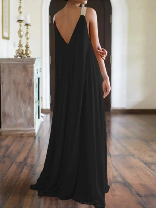 Chloë - Damen Maxikleid im Boho-Stil mit V-Ausschnitt, ärmellos, Sommer, einfarbig, lockere Passform