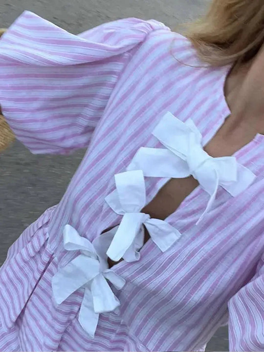 Heidi-Mode | Streifen Puff Kurzarm Bluse & Shorts Satzs