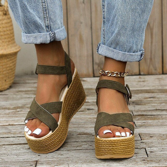 Heidi-Mode | Bequeme Trendy Keilabsatz Damen Sandalen mit Hohem Absatz