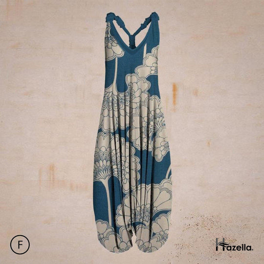 Heidi-Mode | Jumpsuit Locker Sitzend Harem Stil Ärmellos V-Ausschnitt Boheme Lässig Look