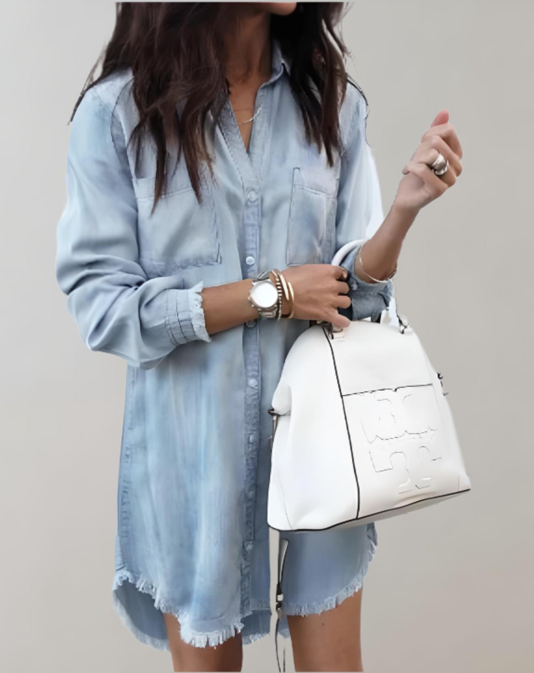 Semi oversized mini denim jurk boven kniehoogte met knopen