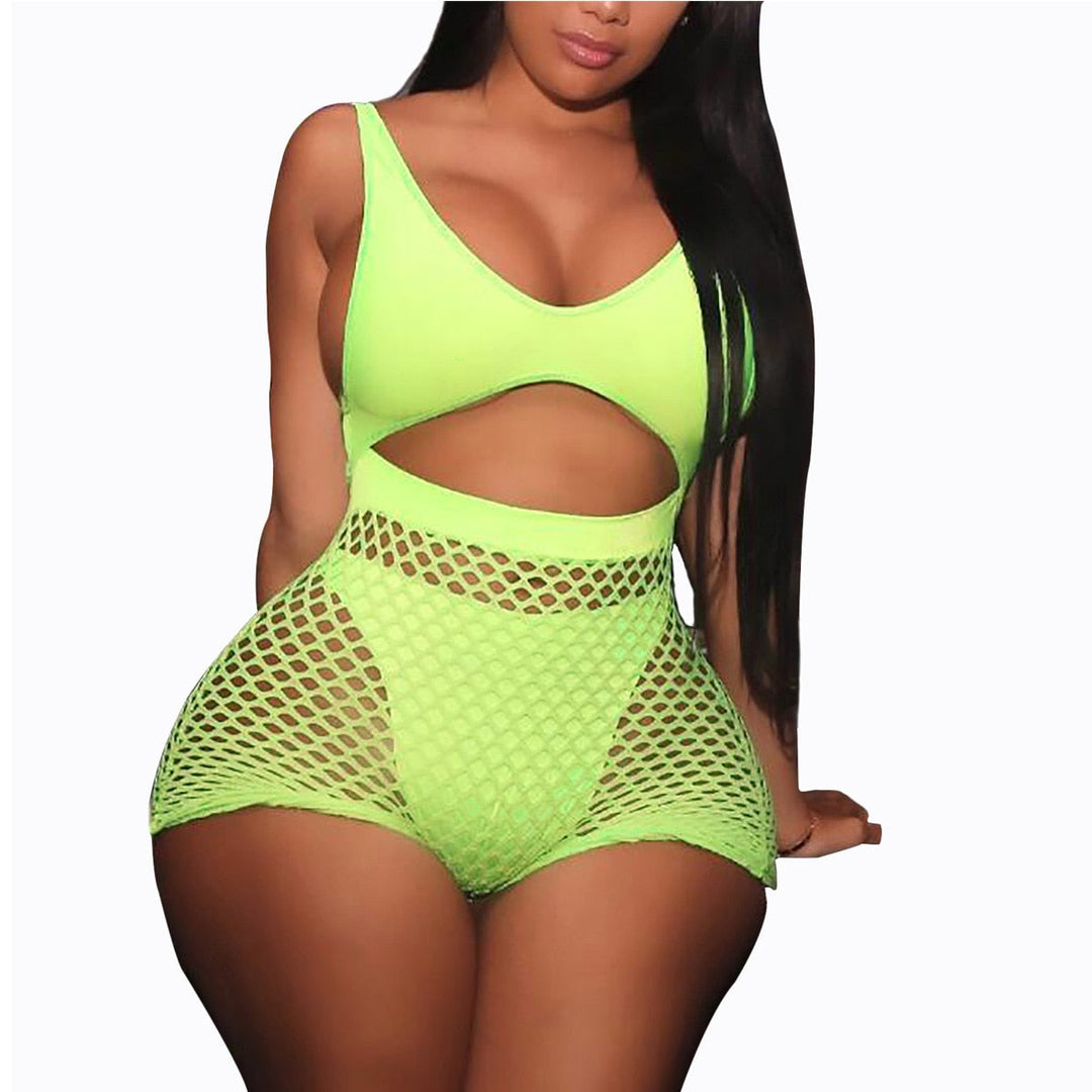Heidi-Mode | Neon Fischernetz Hochgewicht Tanga Monokini Satzs