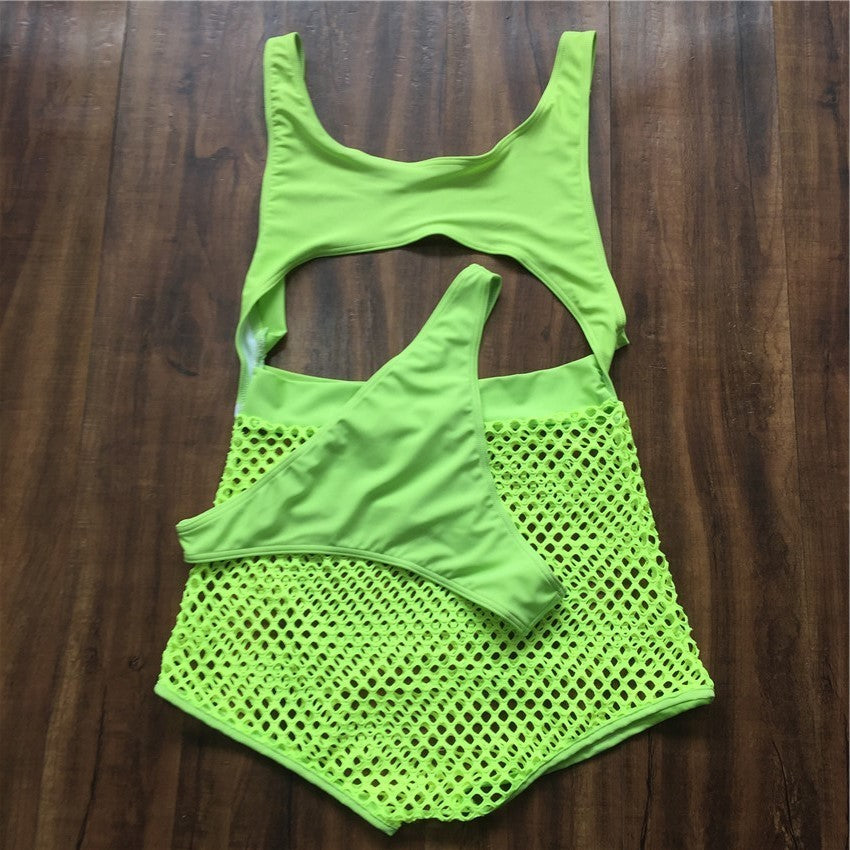 Heidi-Mode | Neon Fischernetz Hochgewicht Tanga Monokini Satzs