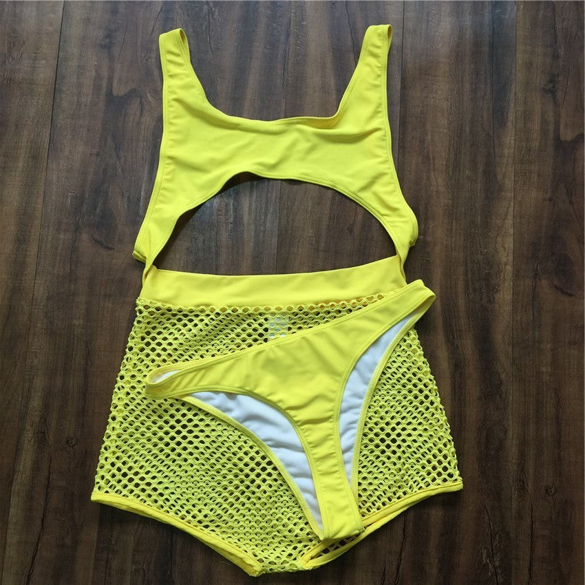Heidi-Mode | Neon Fischernetz Hochgewicht Tanga Monokini Satzs