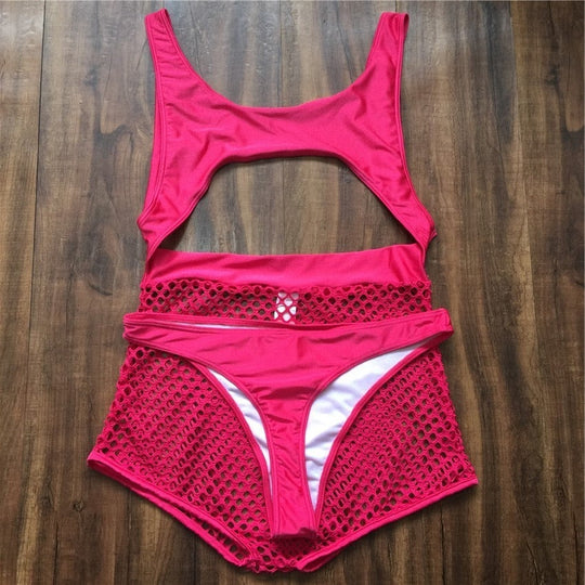 Heidi-Mode | Neon Fischernetz Hochgewicht Tanga Monokini Satzs
