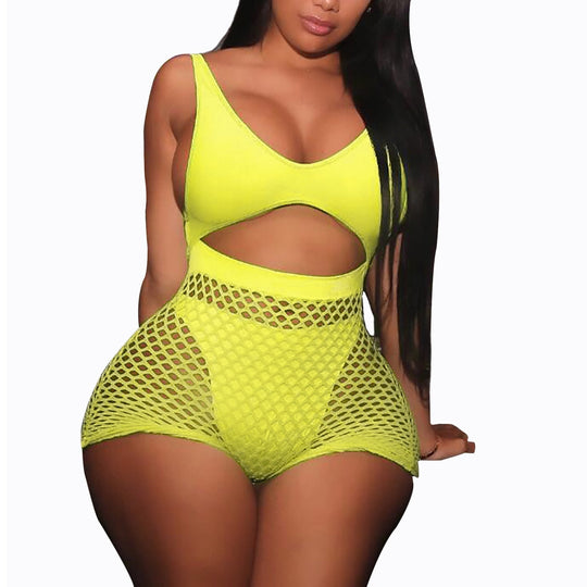 Heidi-Mode | Neon Fischernetz Hochgewicht Tanga Monokini Satzs