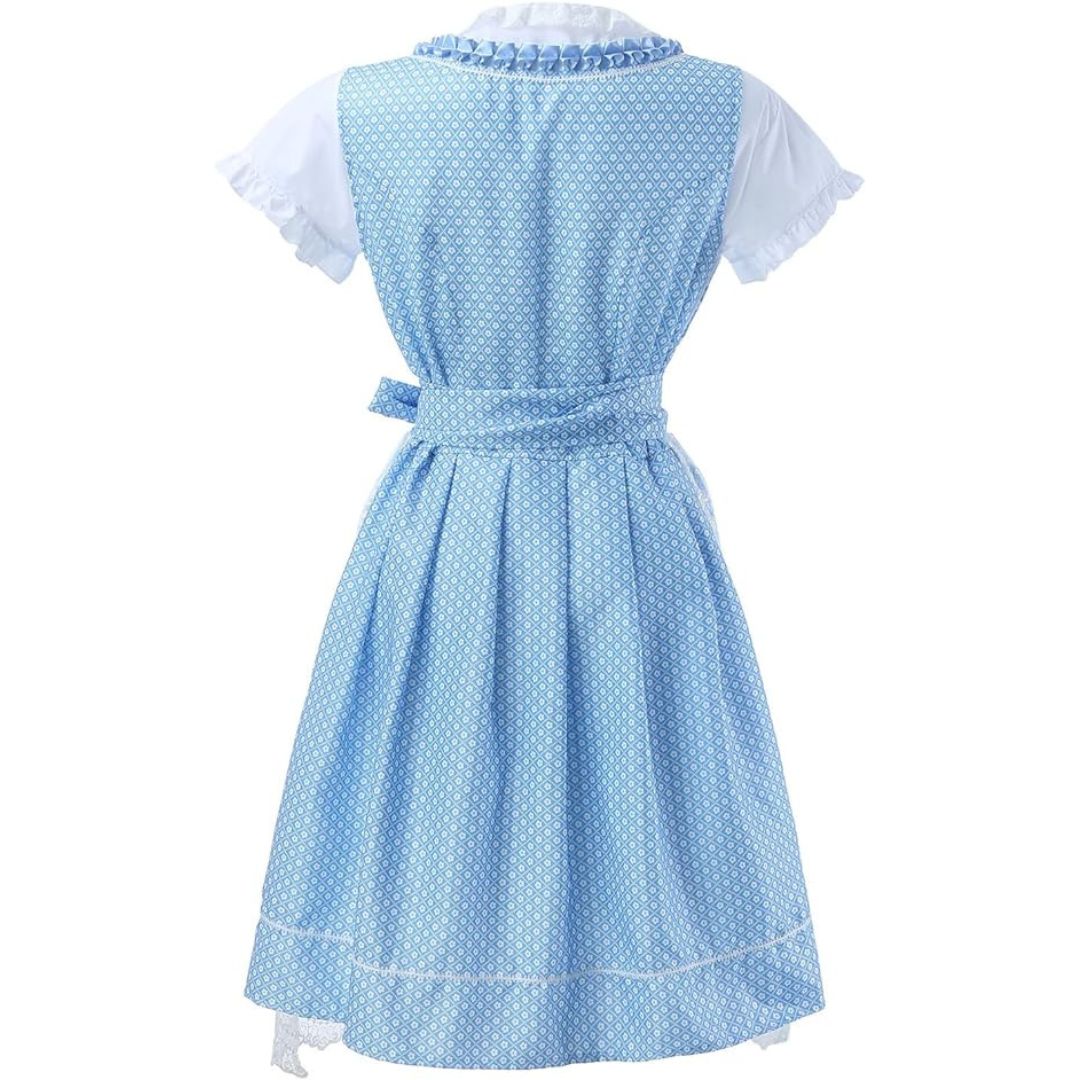 Mit Spitze besticktes Dirndl mit Bandschnürung