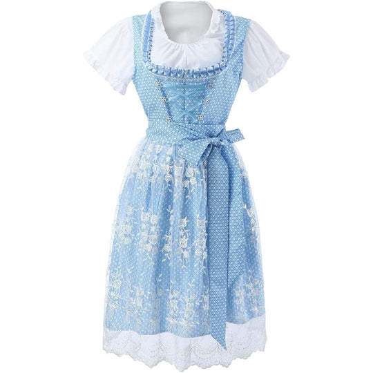 Mit Spitze besticktes Dirndl mit Bandschnürung
