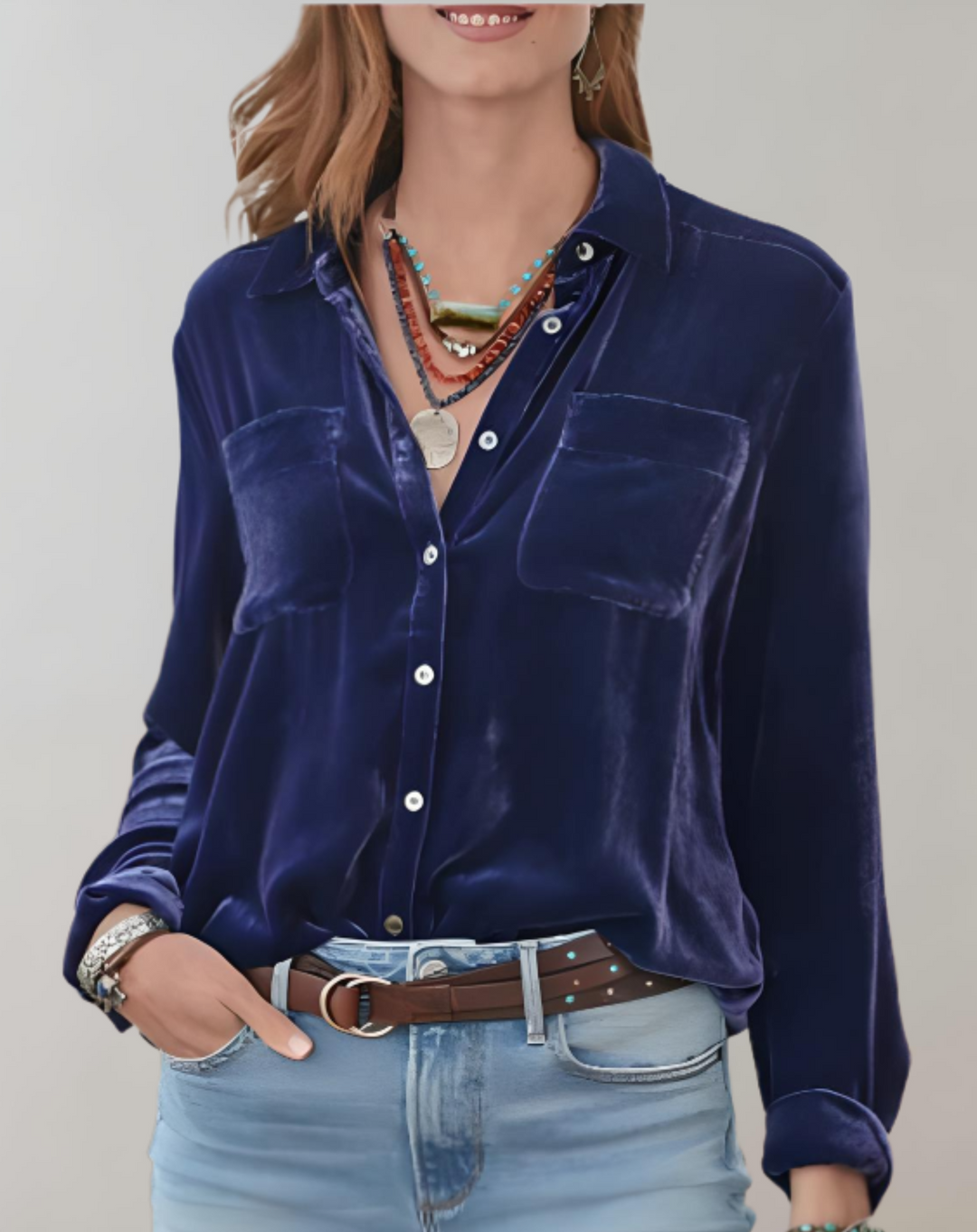 Heidi-Mode | Velours Polotop mit Langen Ärmeln
