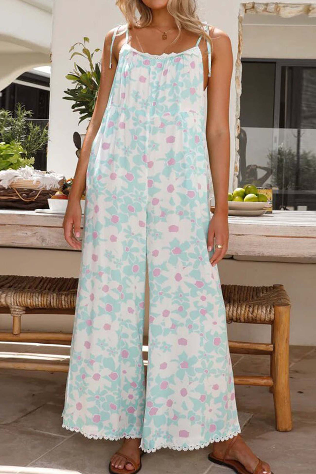 Heidi-Mode | Gepunkteter Bedruckter Ärmelloser Breiter Jumpsuit