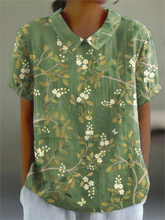 Heidi-Mode | Blumen Kurzarmbluse mit Peter-Pan-Kragen für Frauen