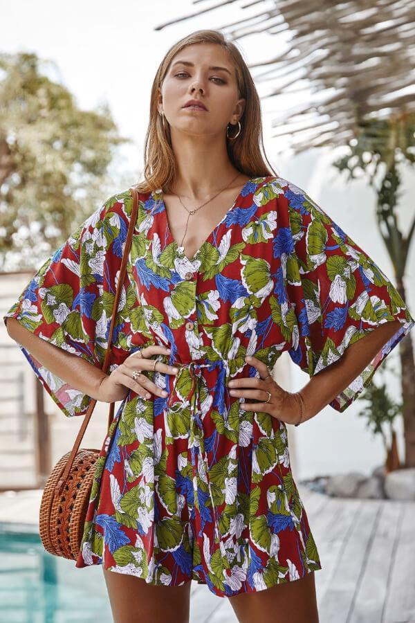 Heidi-Mode | Blumenmuster Jumpsuit Frauen Sommer Chic