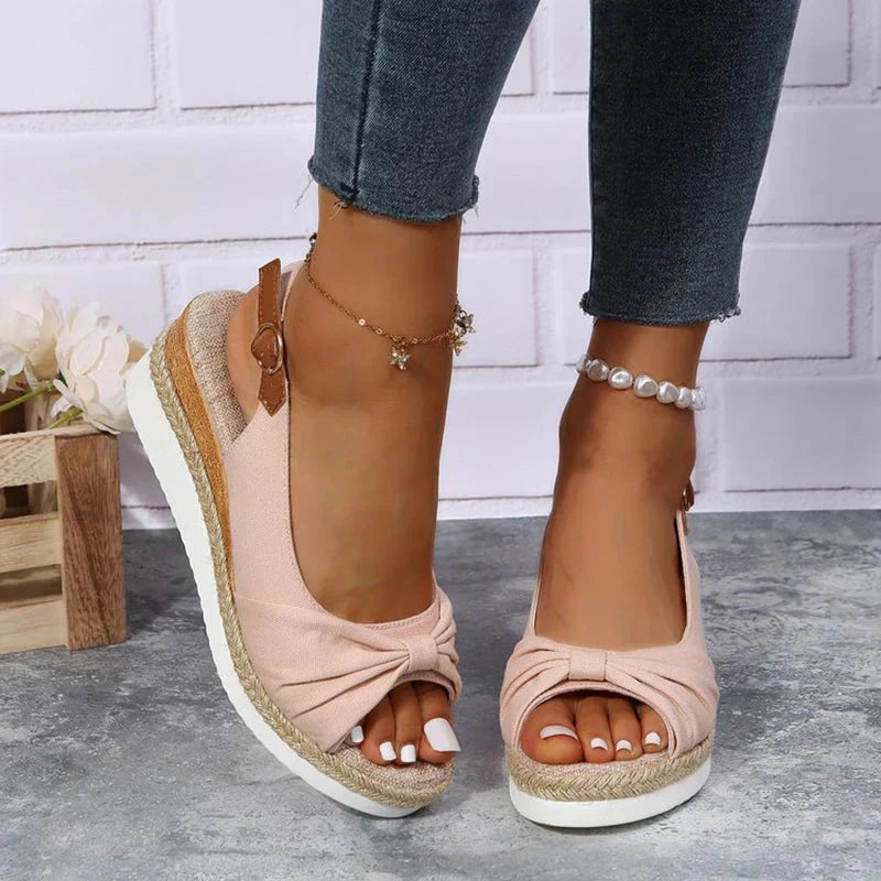 Heidi-Mode sommer-espadrille-sandalen mit schnallenverschluss und knotendetail