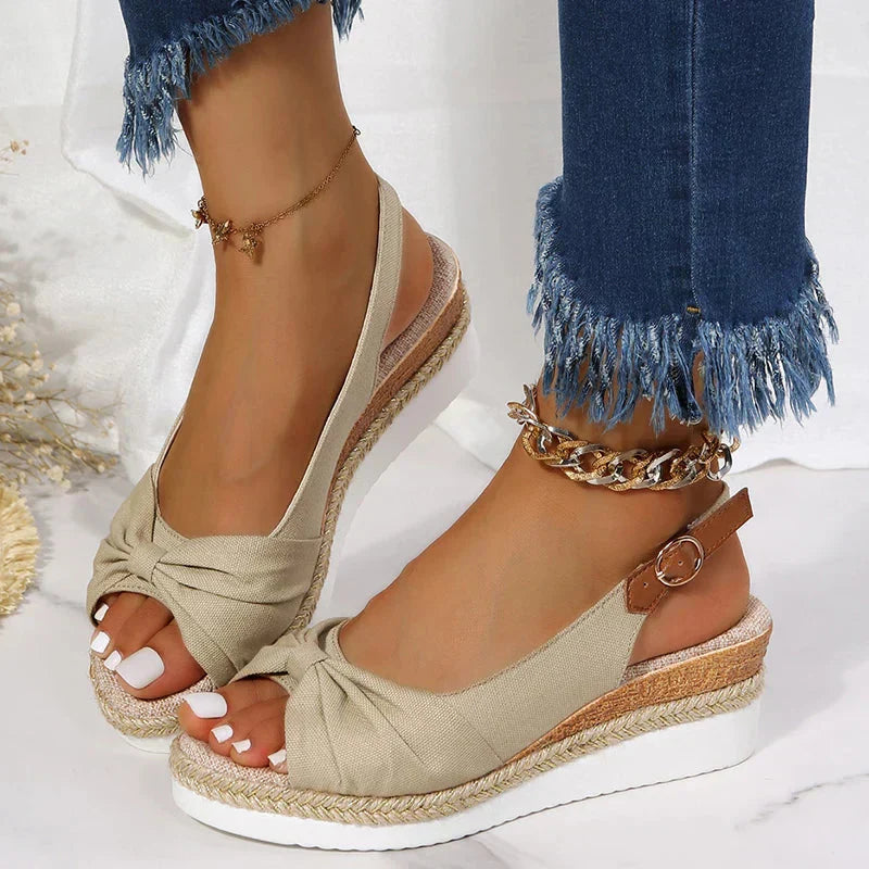 Heidi-Mode sommer-espadrille-sandalen mit schnallenverschluss und knotendetail