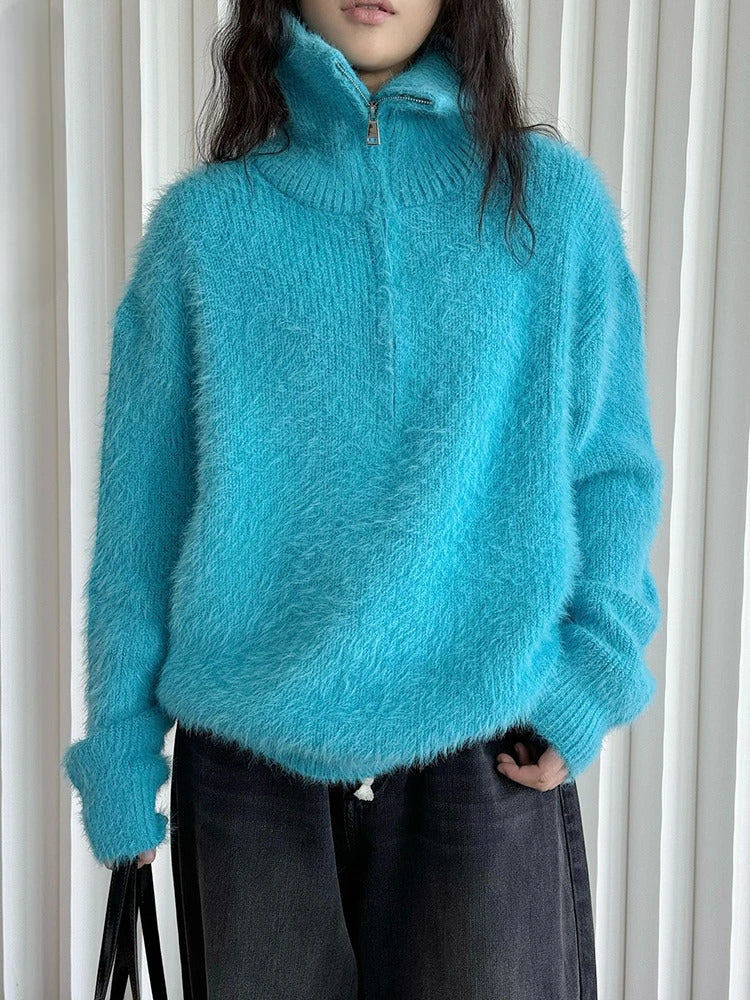 Heidi-Mode | Flauschiger Pullover mit Reißverschluss