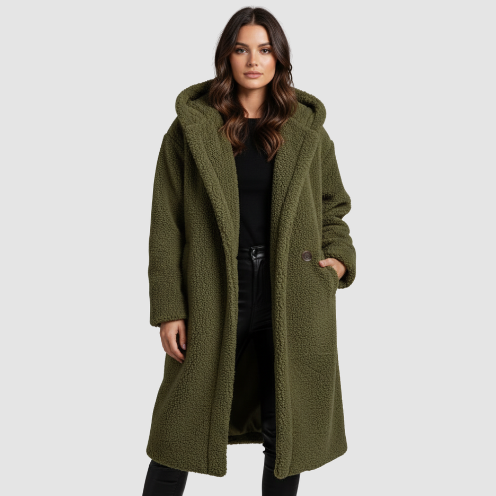 Damen Teddy Mantel mit Kapuze | Heidi-Mode