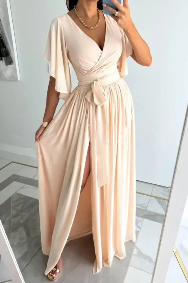 Heidi-Mode | Damen Elegantes Cocktailkleid mit V-Ausschnitt und Raffung