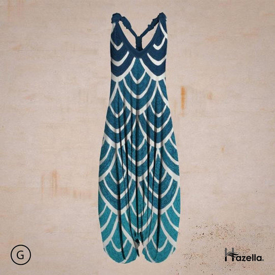 Heidi-Mode | Jumpsuit Locker Sitzend Harem Stil Ärmellos V-Ausschnitt Boheme Lässig Look