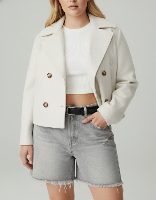 Heidi-Mode | Kurzer Woll-Look Peacoat für Damen – Große Größen