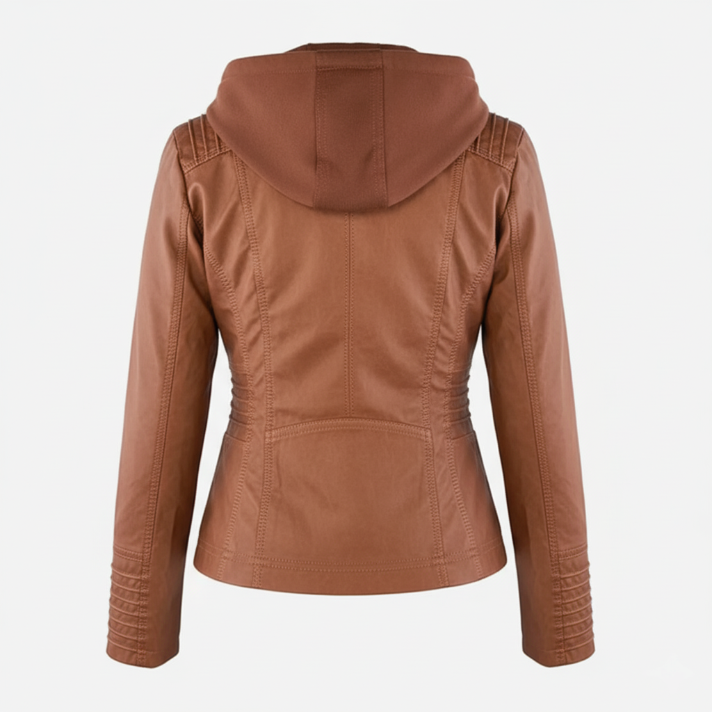 Damen Bikerjacke aus Kunstleder mit Kapuze | Große Größen (L–3XL)
