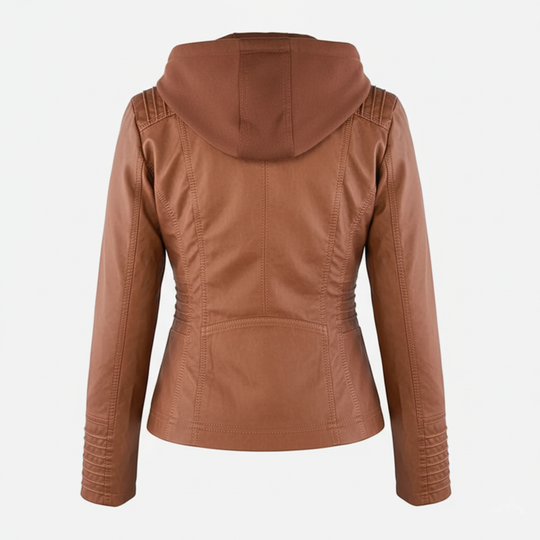 Damen Bikerjacke aus Kunstleder mit Kapuze | Große Größen (L–3XL)