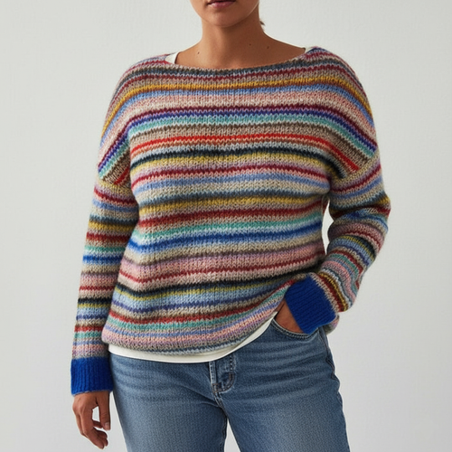 Damen Mehrfarbiger Gemusterter Strickpullover | Große Größen
