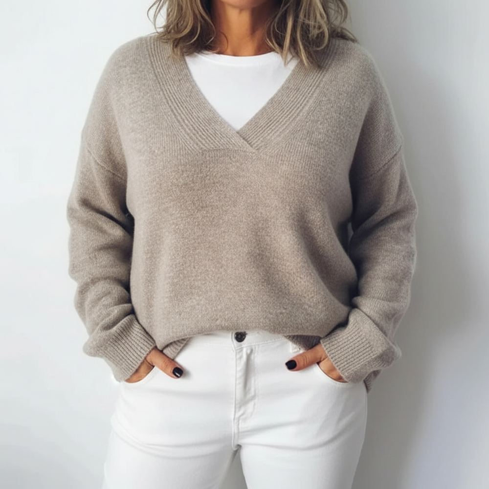 Damen Oversize Strick Luxus V-Ausschnitt Pullover | Große Größen