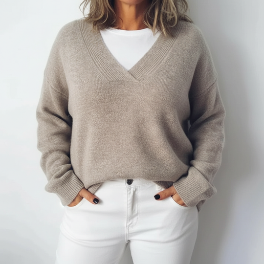 Damen Oversize Strick Luxus V-Ausschnitt Pullover | Große Größen