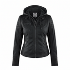 Damen Bikerjacke aus Kunstleder mit Kapuze | Große Größen (L–3XL)
