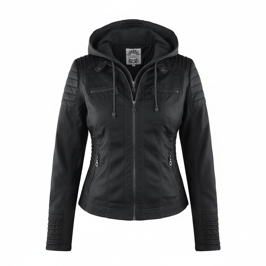 Damen Bikerjacke aus Kunstleder mit Kapuze | Große Größen (L–3XL)