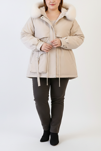 Damen Parka mit Fellkapuze & Verstellbarer Taille | Große Größen