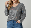 Damen Glänzende Top mit Elegantem V-Ausschnitt | Große Größen