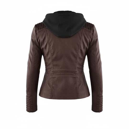 Damen Bikerjacke aus Kunstleder mit Kapuze | Große Größen (L–3XL)