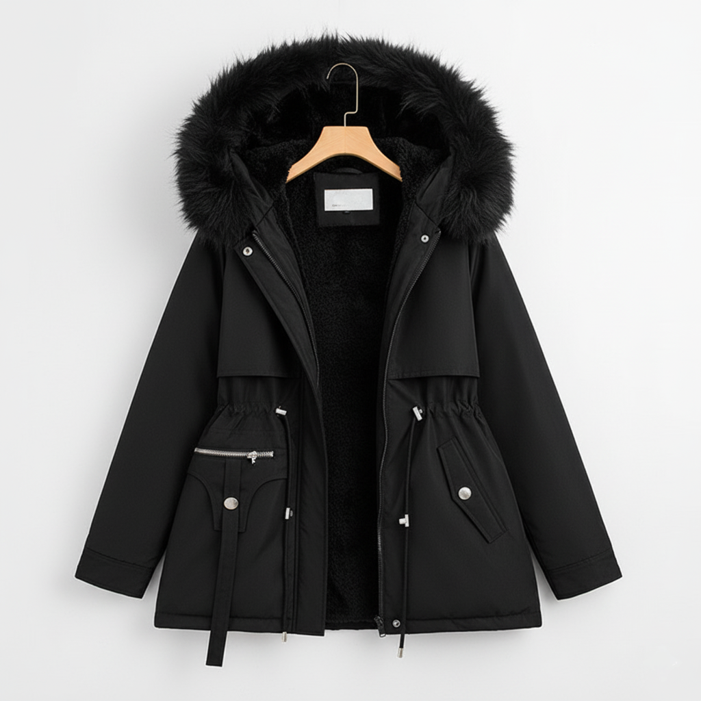 Damen Parka mit Fellkapuze & Verstellbarer Taille | Große Größen