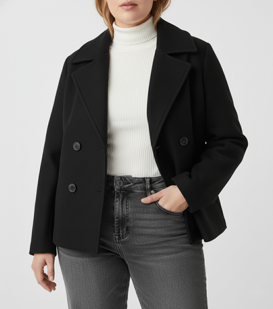Heidi-Mode | Kurzer Woll-Look Peacoat für Damen – Große Größen