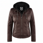 Damen Bikerjacke aus Kunstleder mit Kapuze | Große Größen (L–3XL)