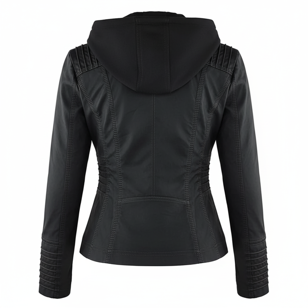 Damen Bikerjacke aus Kunstleder mit Kapuze | Große Größen (L–3XL)